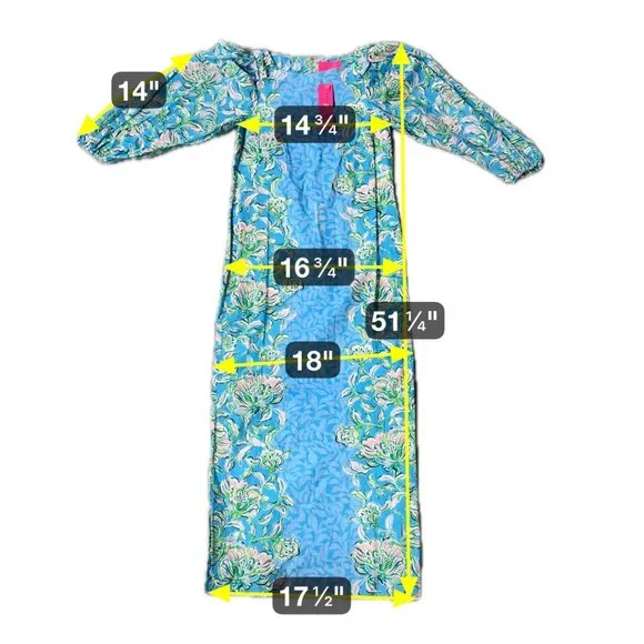 Lilly Pulitzer XXS Blue Green Floral Barbara Maxi Dress Puff 3/4 Sleeves READ - Picture 12 of 12